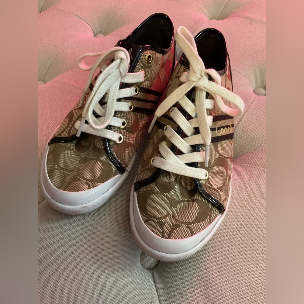 Coach Tan Monogram Lace-Up Sneakers SIZE 7 - Picture 5 of 7